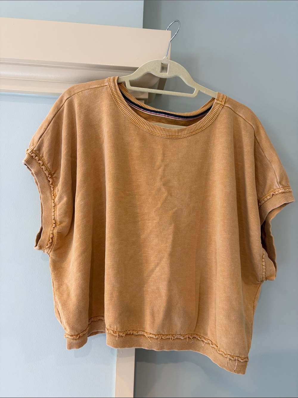 Pilcro Cropped Short Sleeve Sweatshirt in Mustard